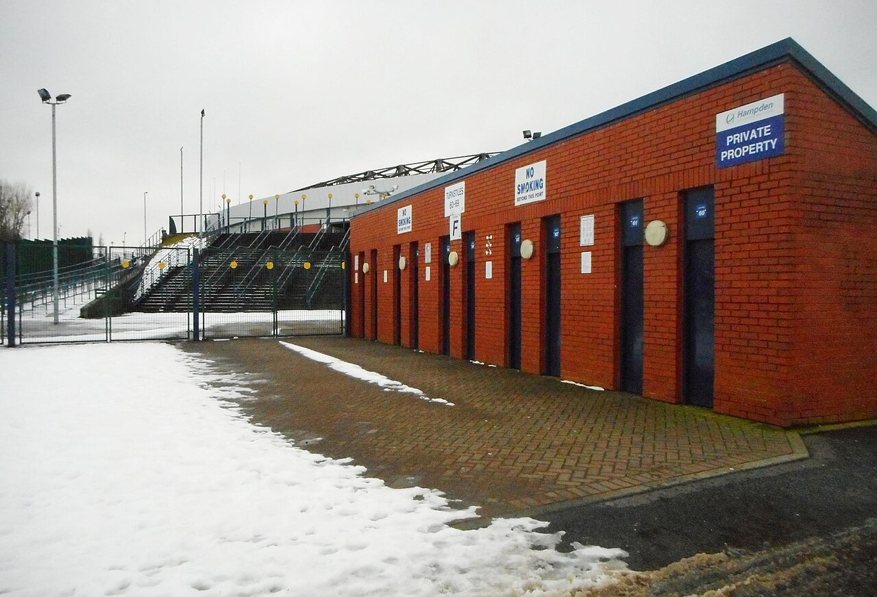 A row of entrance turnstiles at Hampden Park, Glasgow